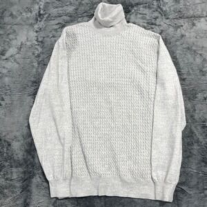 Alan Flusser Mens Gray Merino Wool Blend Cable Knit Turtleneck Sweater XXL